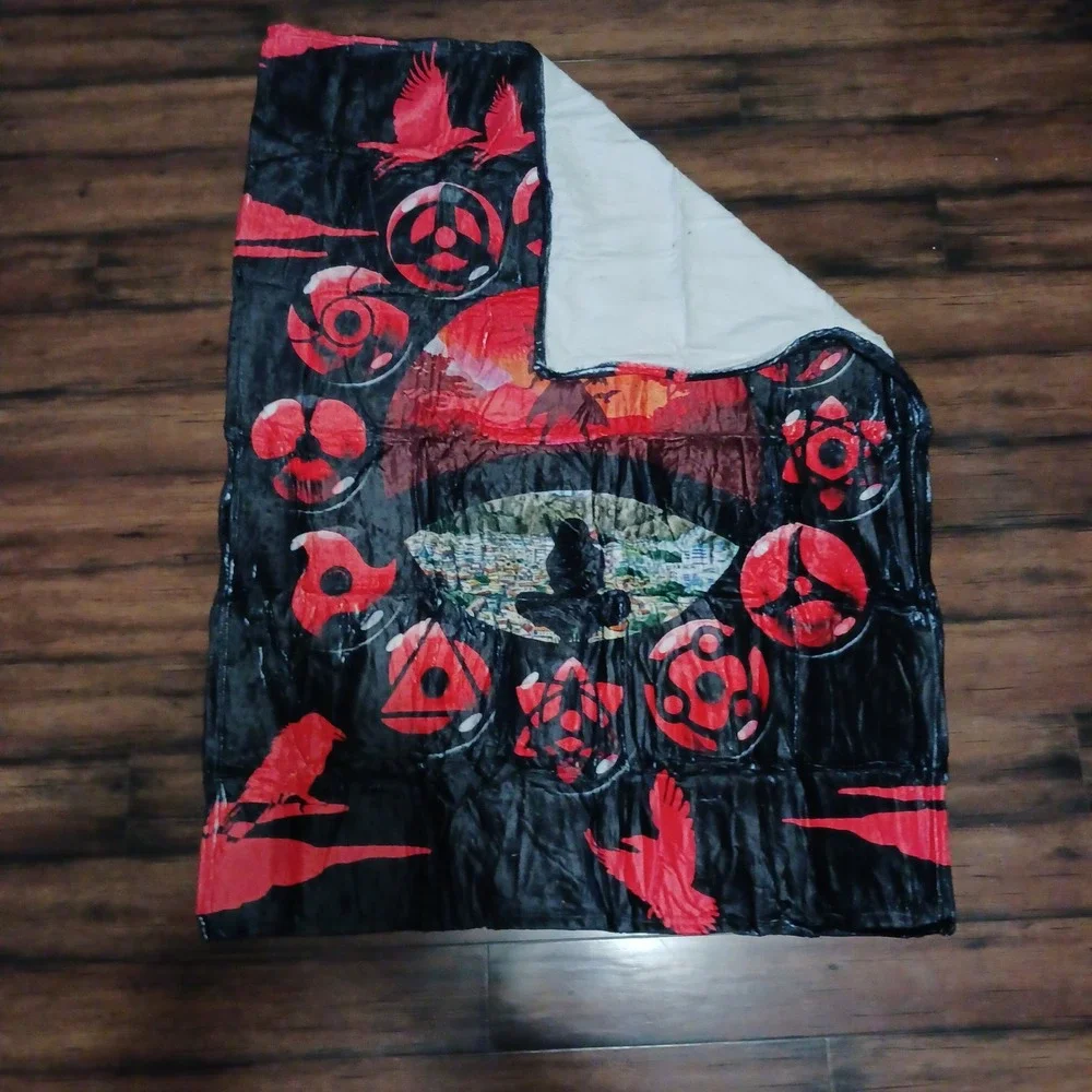 Naruto Itachi Uchiha Sharingan Fleece Throw Blanket 50x40 Black Red Anime Print